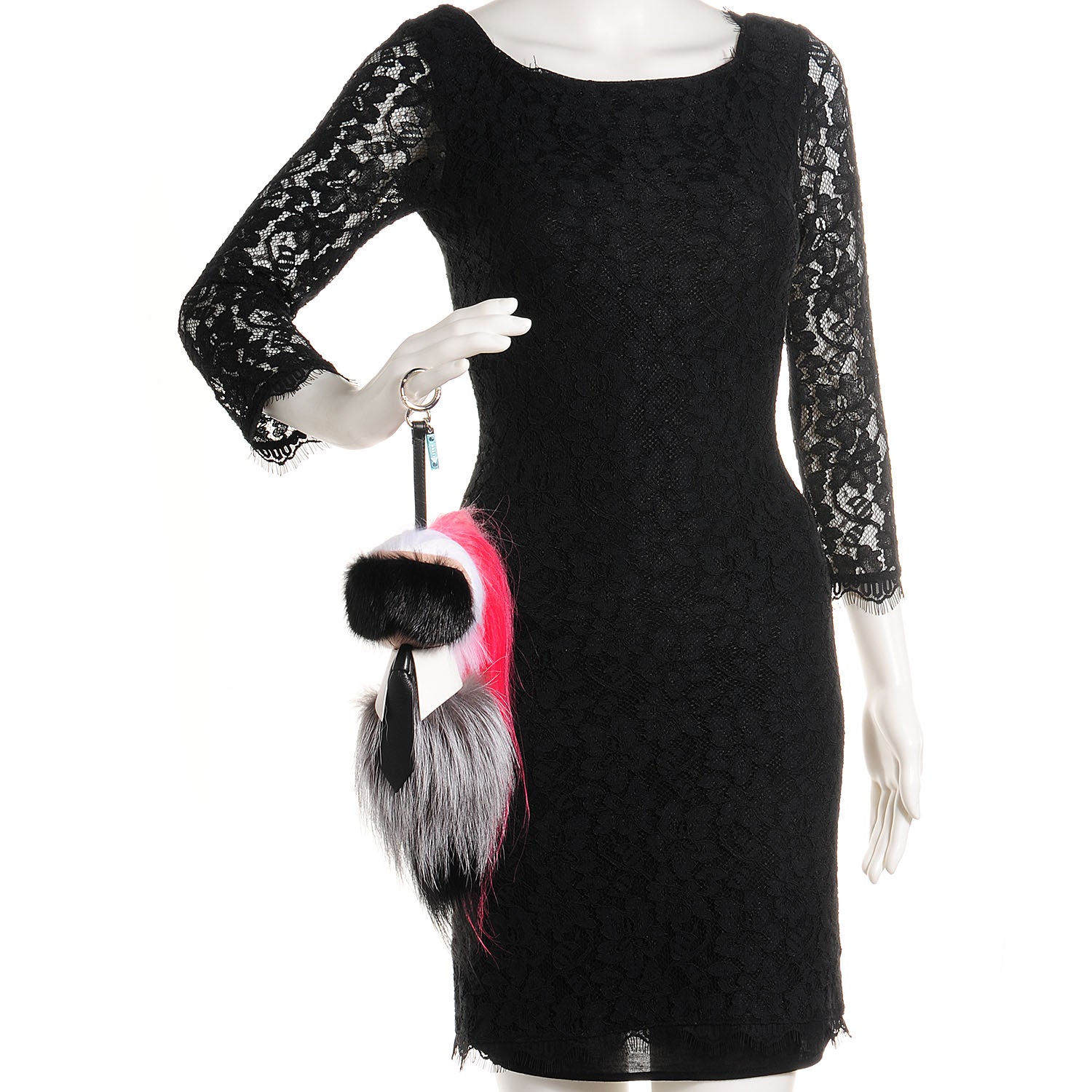 Fendi Fox Mink Goat Fur Nappa Karlito Bag Charm Black White Rosa 2 of 10