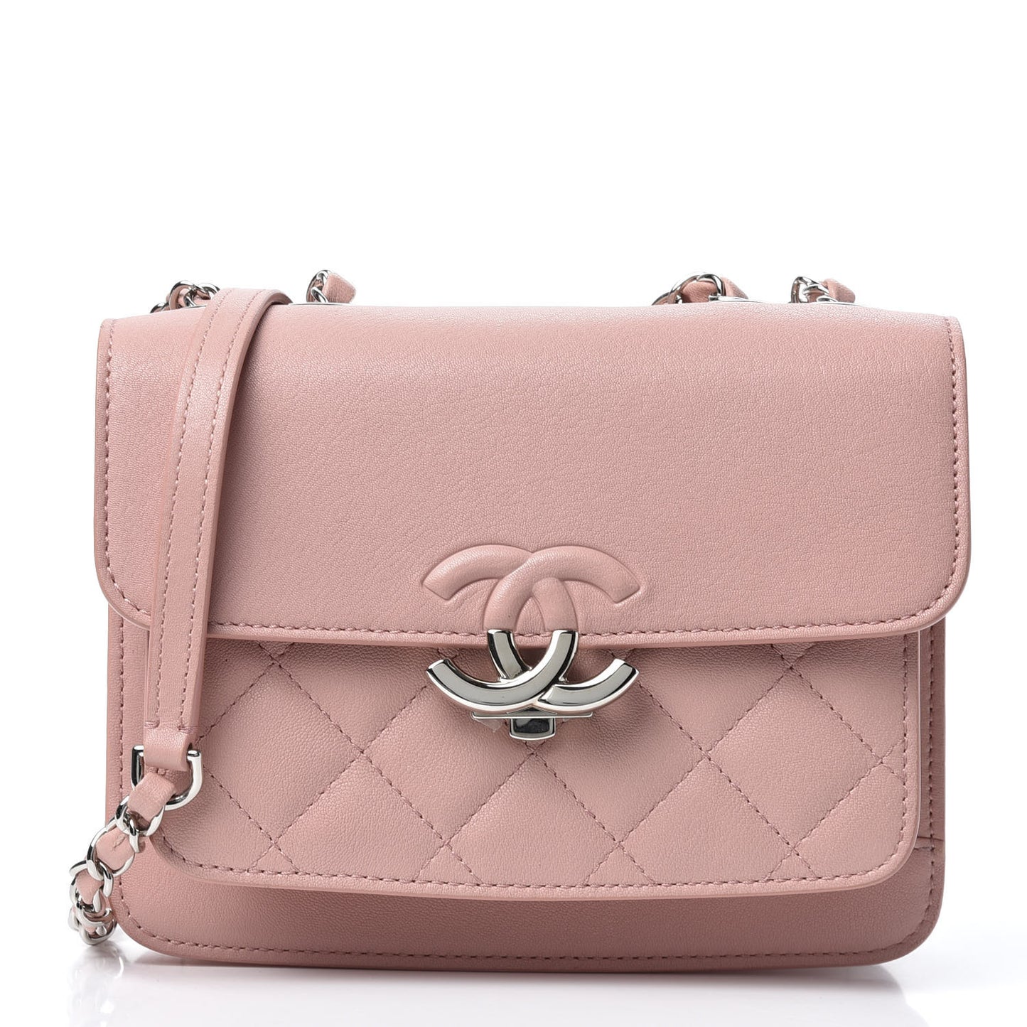 Calfskin Quilted Small CC Box Flap Pink