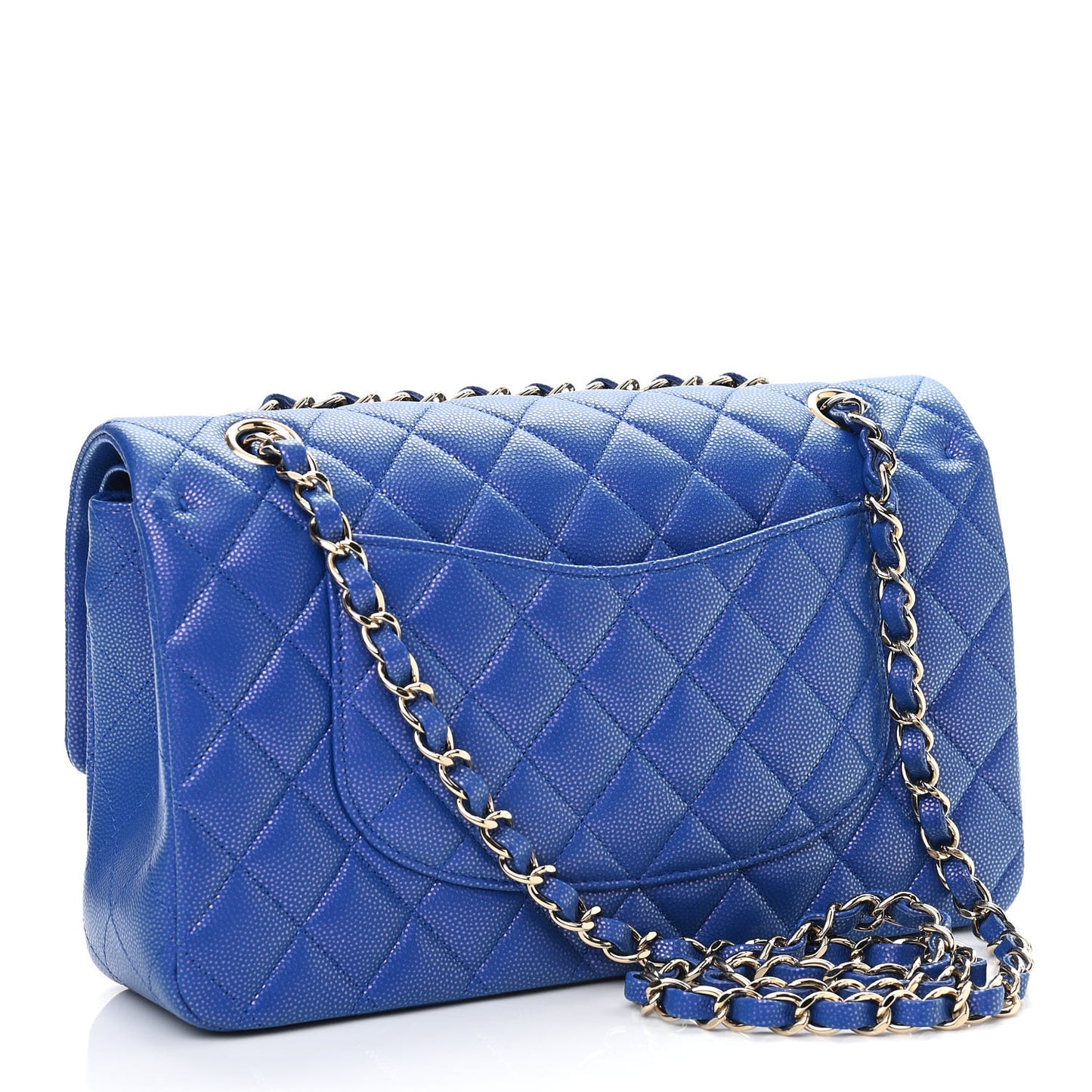 Iridescent Caviar Quilted Medium Double Flap Blue