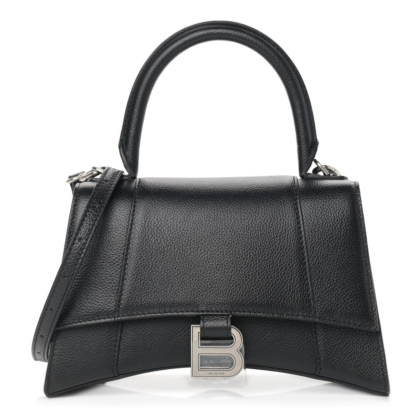 Grained Calfskin Small Hourglass Top Handle Bag Black