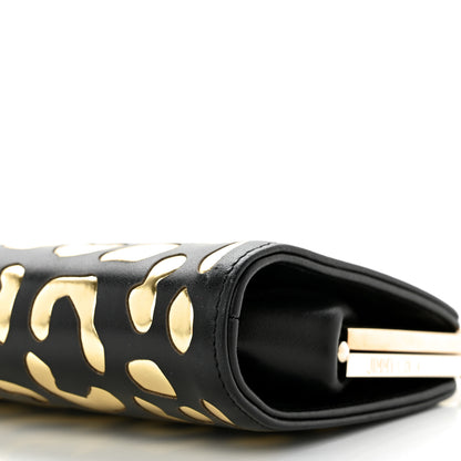 Jimmy Choo Calfskin Metallic Clutch Black Gold 9 of 10