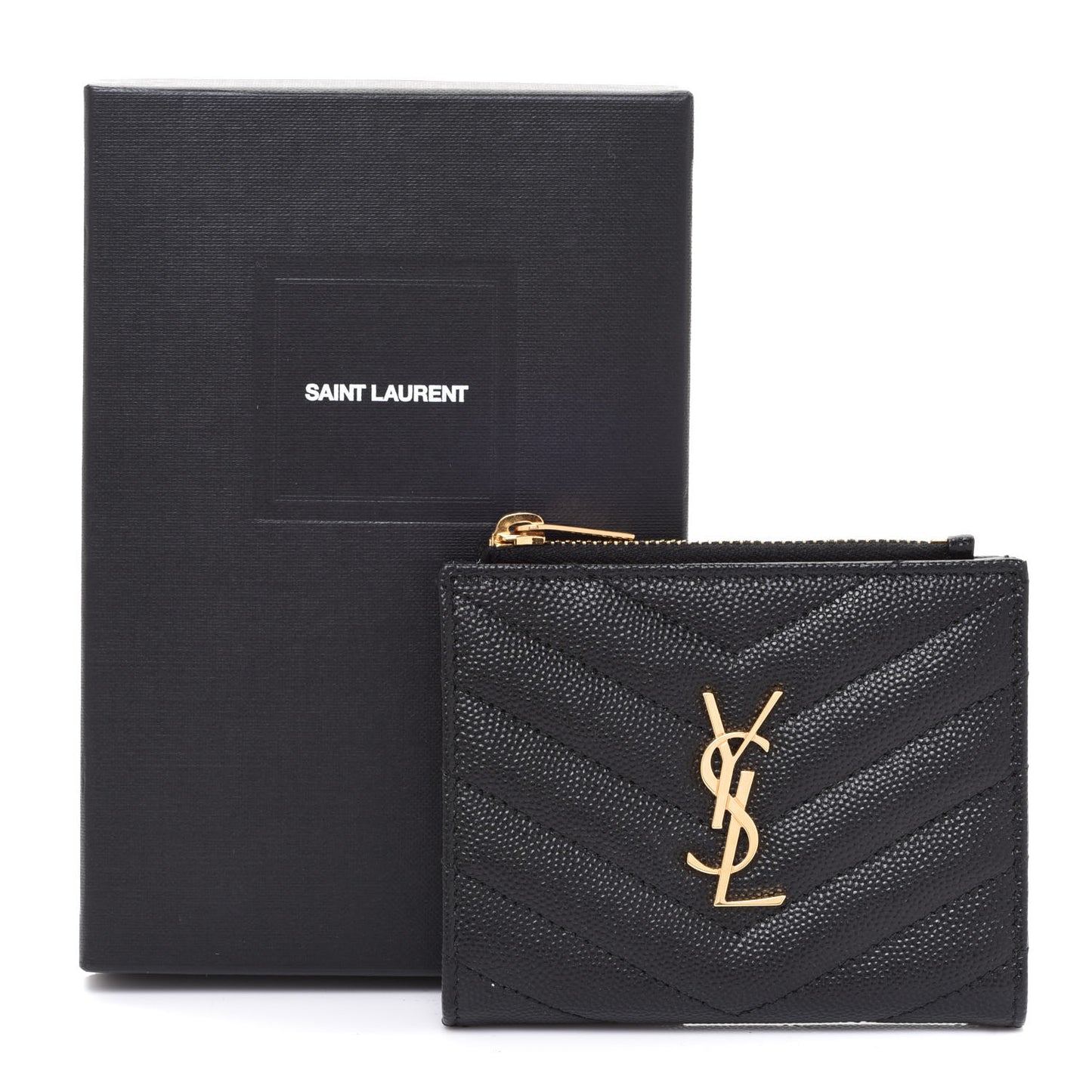 Grain De Poudre Matelasse Chevron Monogram Zipped Card Case Black