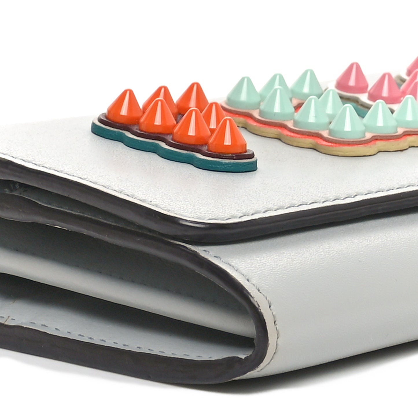 Vitello Liberty Fun Fair Studded Continental Wallet On Chain Grigio Perla Multicolor