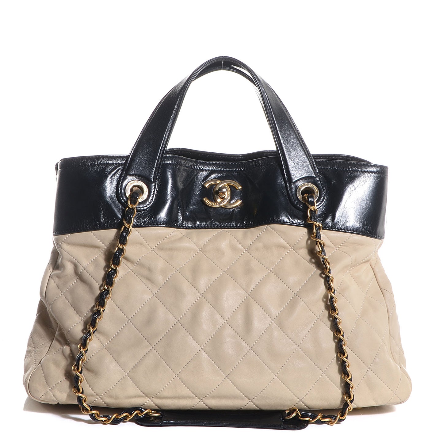 Calfskin In The Mix Shopping Tote Beige Black