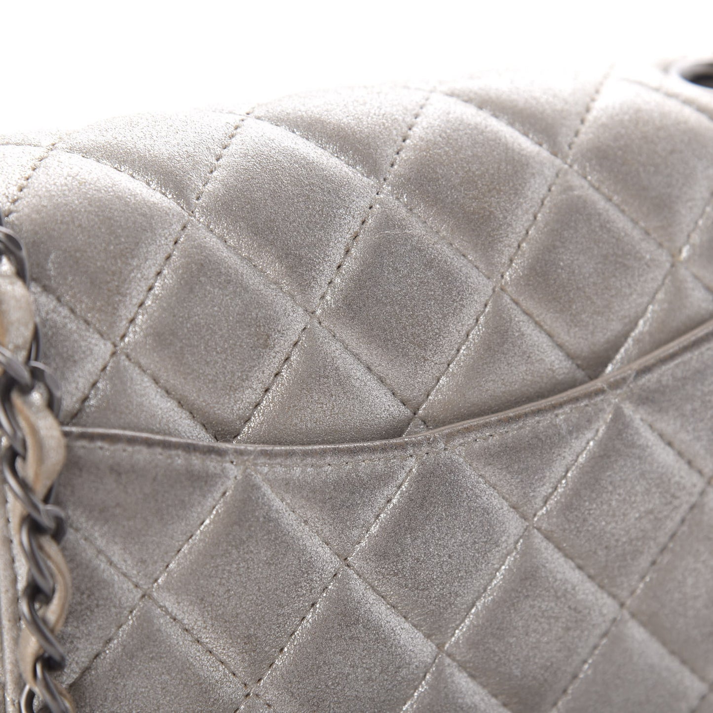 Metallic Lambskin Quilted Mini Rectangular Flap Silver