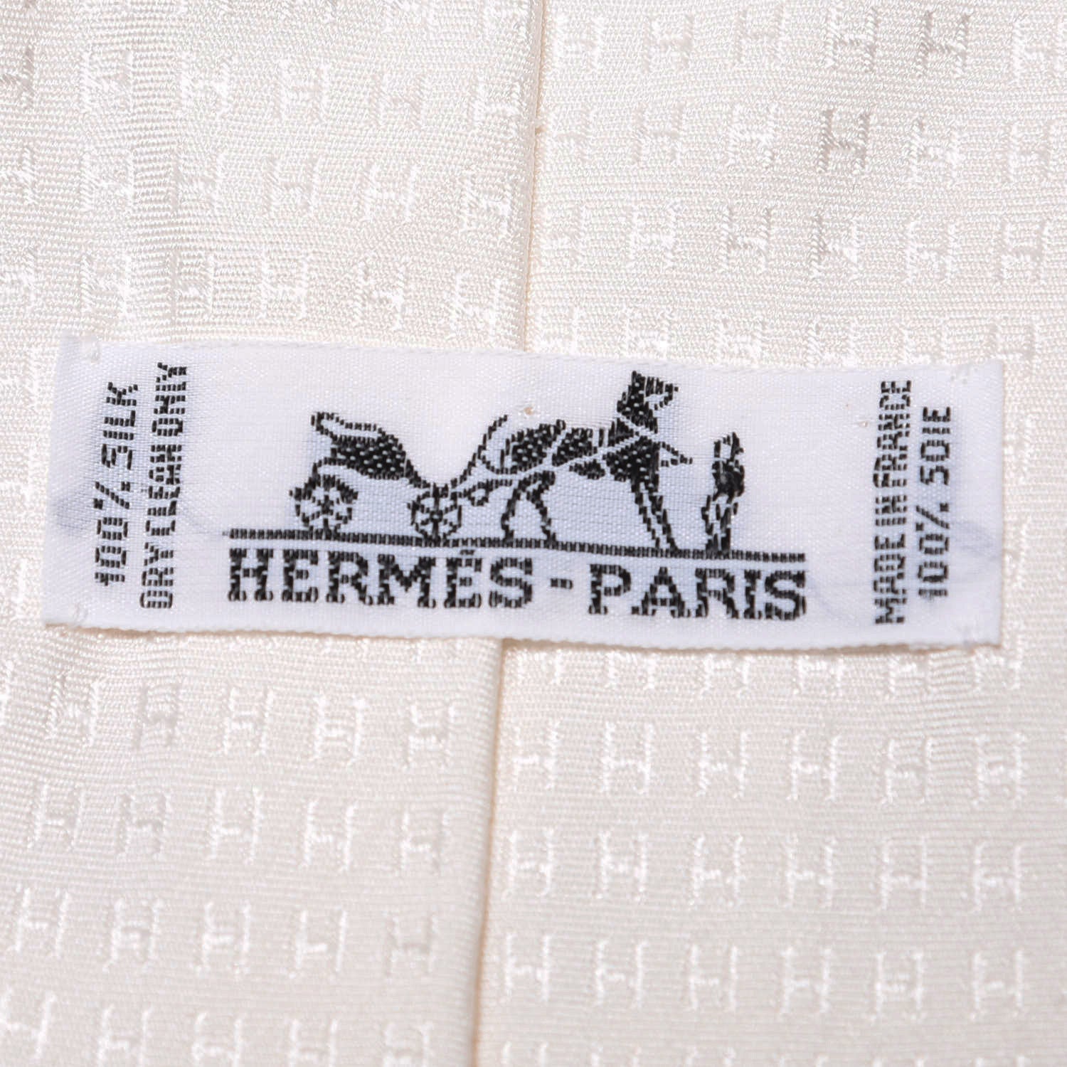 Hermes Mens Silk Printed Faconnee H Neck Tie White 3 of 4