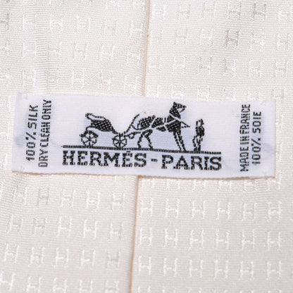 Hermes Mens Silk Printed Faconnee H Neck Tie White 3 of 4