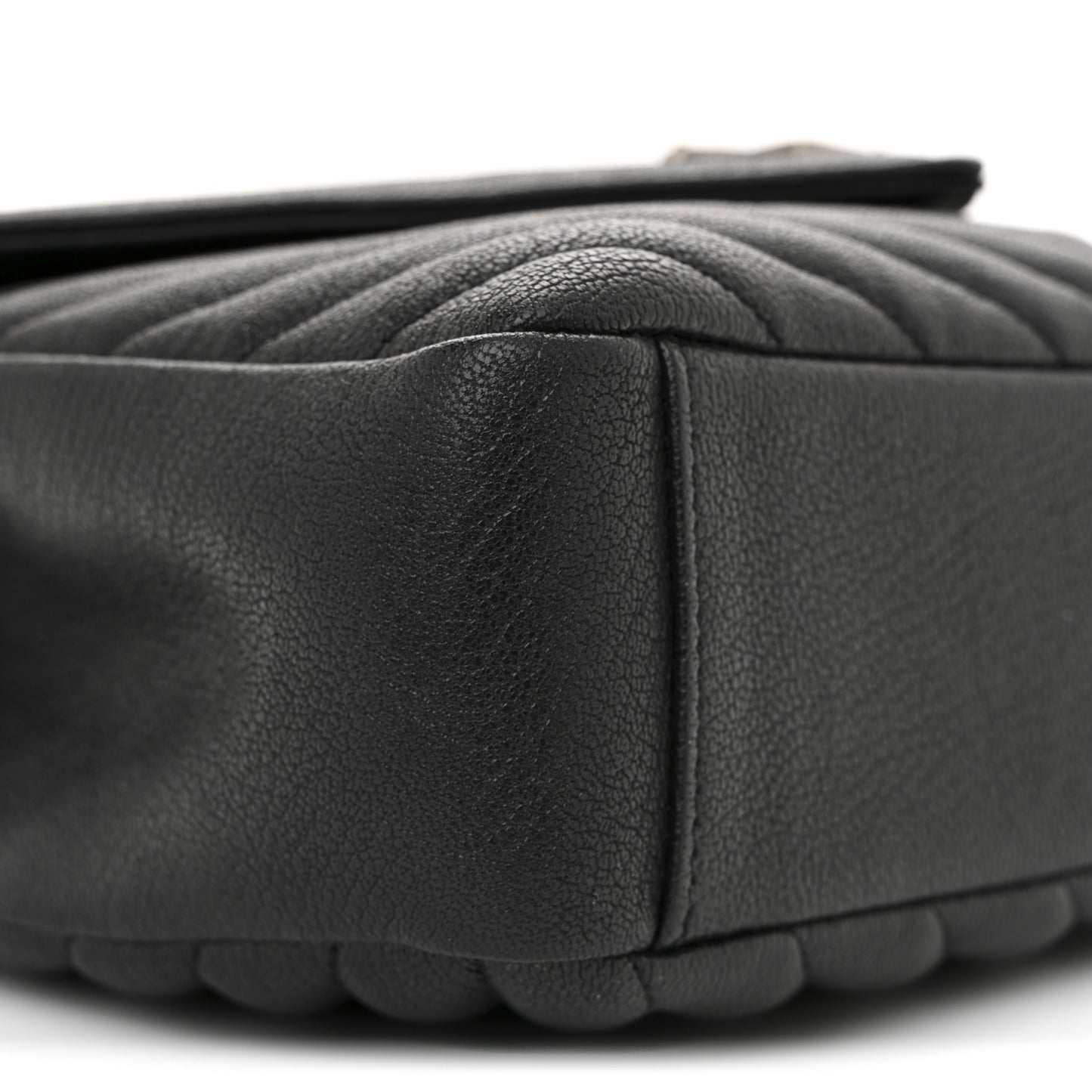 Sheepskin Matelasse Chevron Monogram Medium College Bag Black