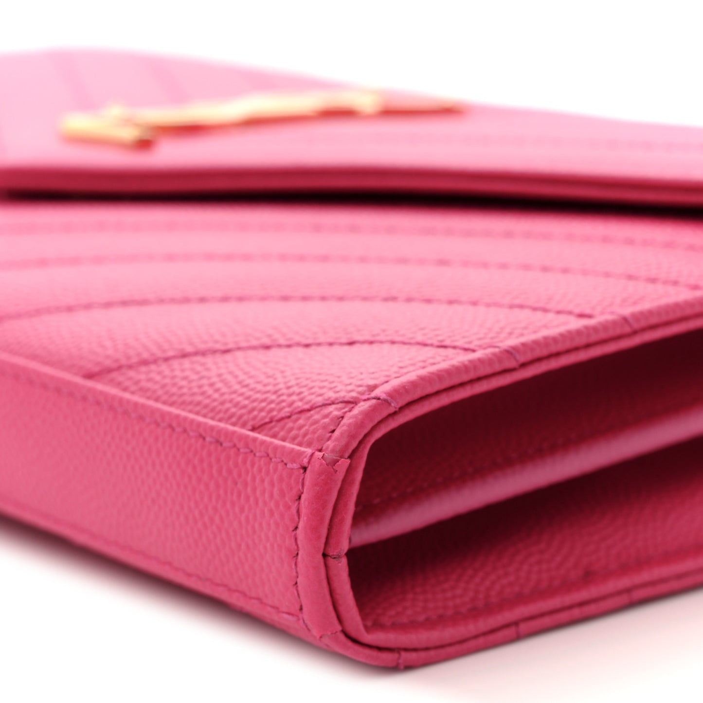 Grain De Poudre Matelasse Chevron Monogram Chain Wallet Lipstick Fuchsia