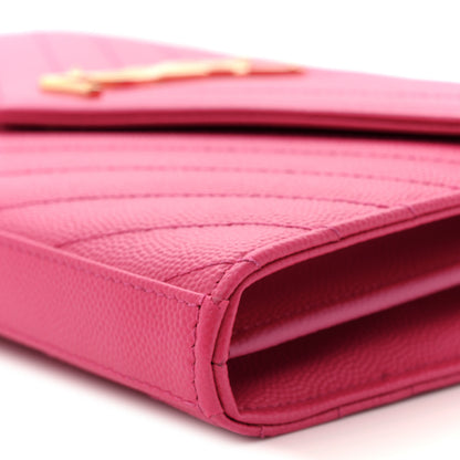Saint Laurent Grain De Poudre Matelasse Chevron Monogram Chain Wallet Lipstick Fuchsia 9 of 10
