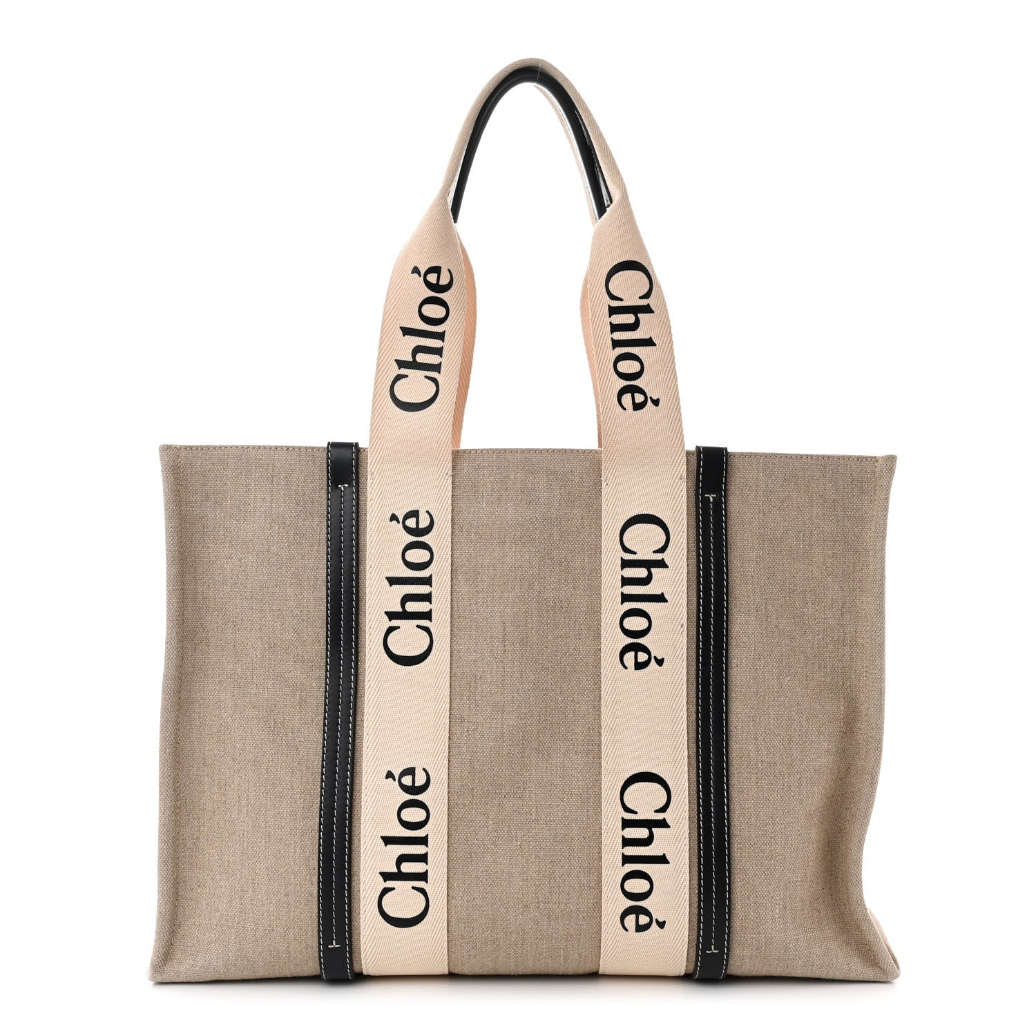 Chloe Linen Calfskin Large Woody Ribbon Tote White Blue 1 of 11