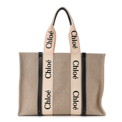 Chloe Linen Calfskin Large Woody Ribbon Tote White Blue 1 of 11