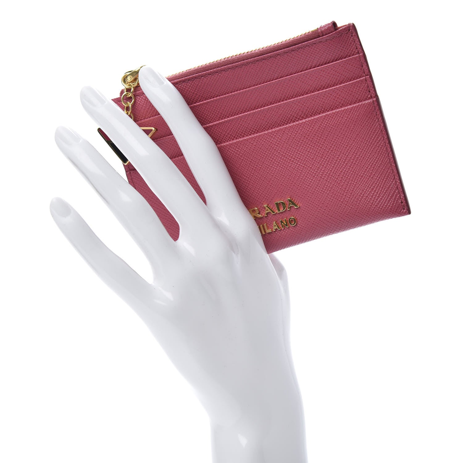 Prada Saffiano Triangle Zip Card Holder Peonia 2 of 8