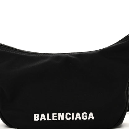 Balenciaga Recycled Sport Nylon Logo Embroidered Wheel Sling Bag Black White 7 of 9