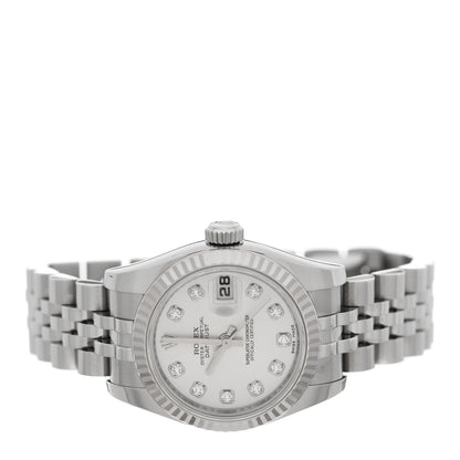 Rolex Stainless Steel 18K White Gold Diamond 26mm Oyster Perpetual Datejust Watch Silver 179174 2 of 4
