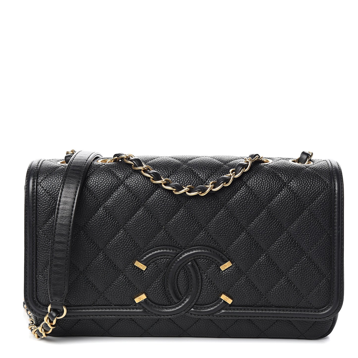 Caviar Quilted Medium CC Filigree Flap Black
