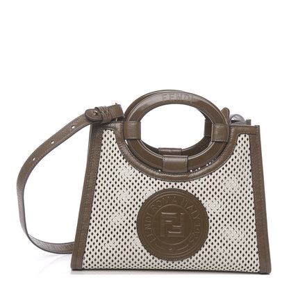 Fendi Vitello Liberty Glossy Lambskin Perforated Small Runaway Shopper Tote White Ice Rust Maya 1 of 10