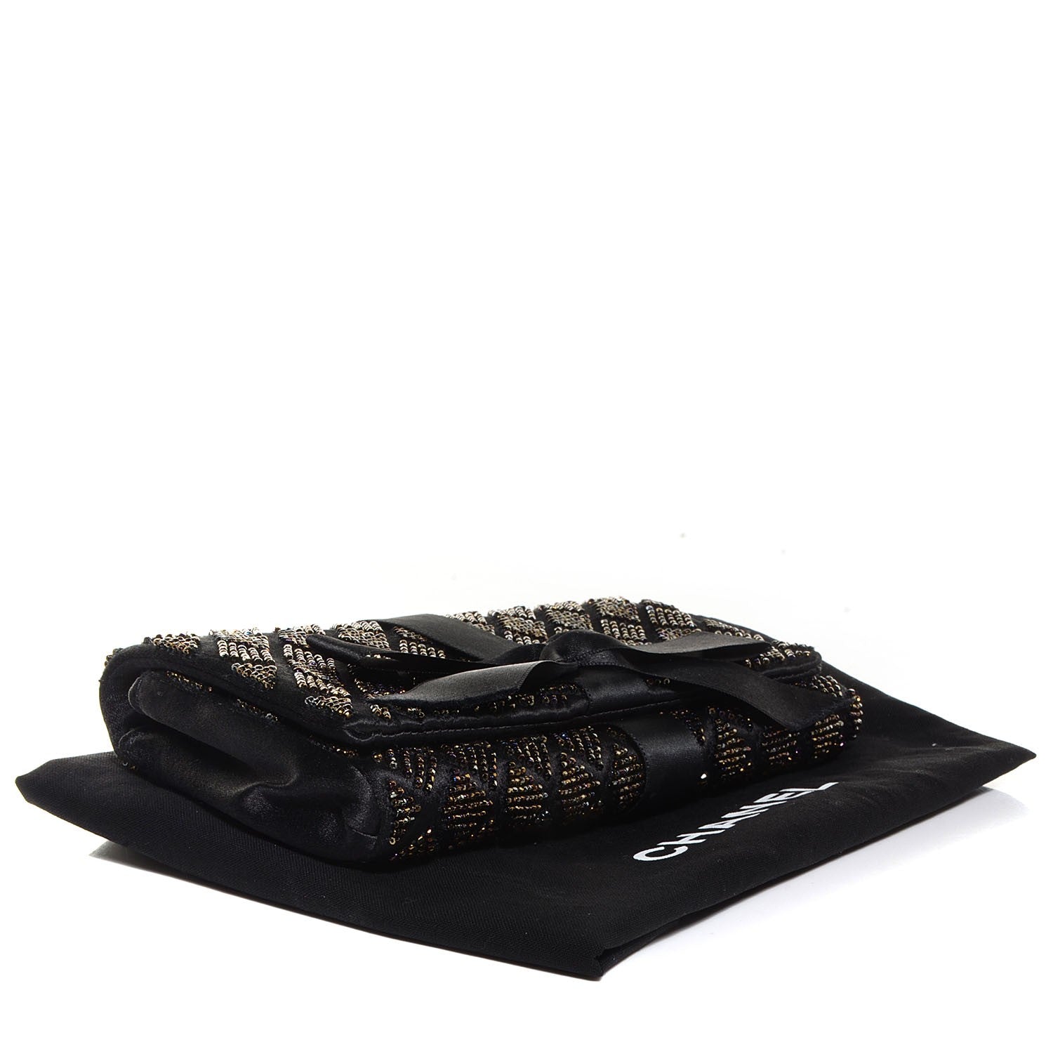 Chanel Satin Beaded Ribbon Bow Clutch Black 4 of 7