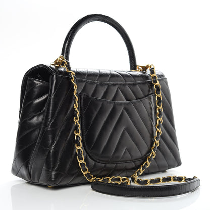 Chanel Calfskin Lizard Chevron Quilted Small Coco Handle Flap Black 3 of 13