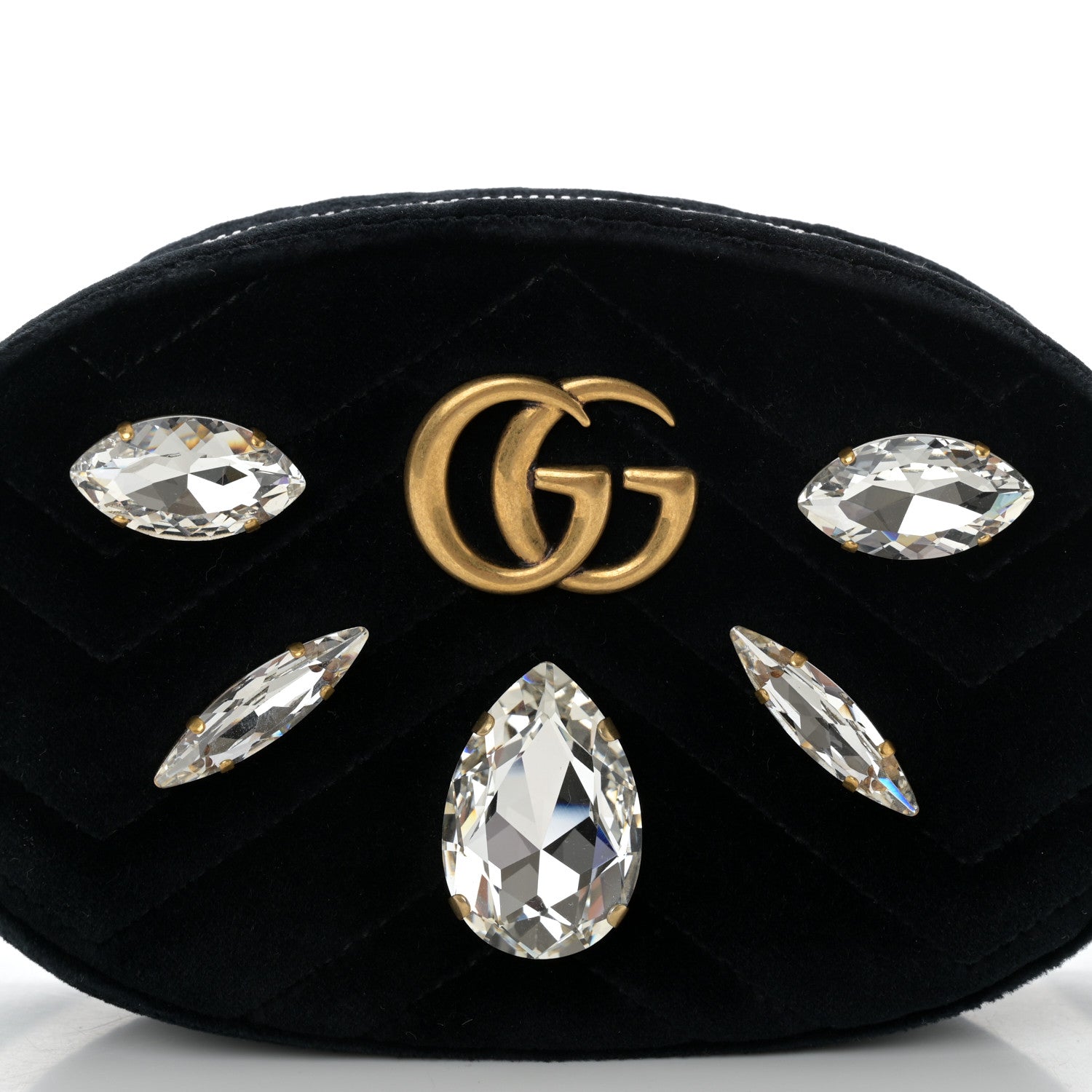 Gucci Velvet Matelasse Marquise Crystals GG Marmont Belt Bag 75 30 Black 8 of 12