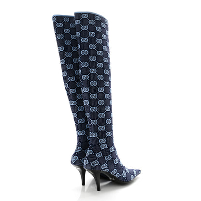 Gucci GG Jersey Knee High Boots 38 Blue Clear Sky Blue 4 of 8