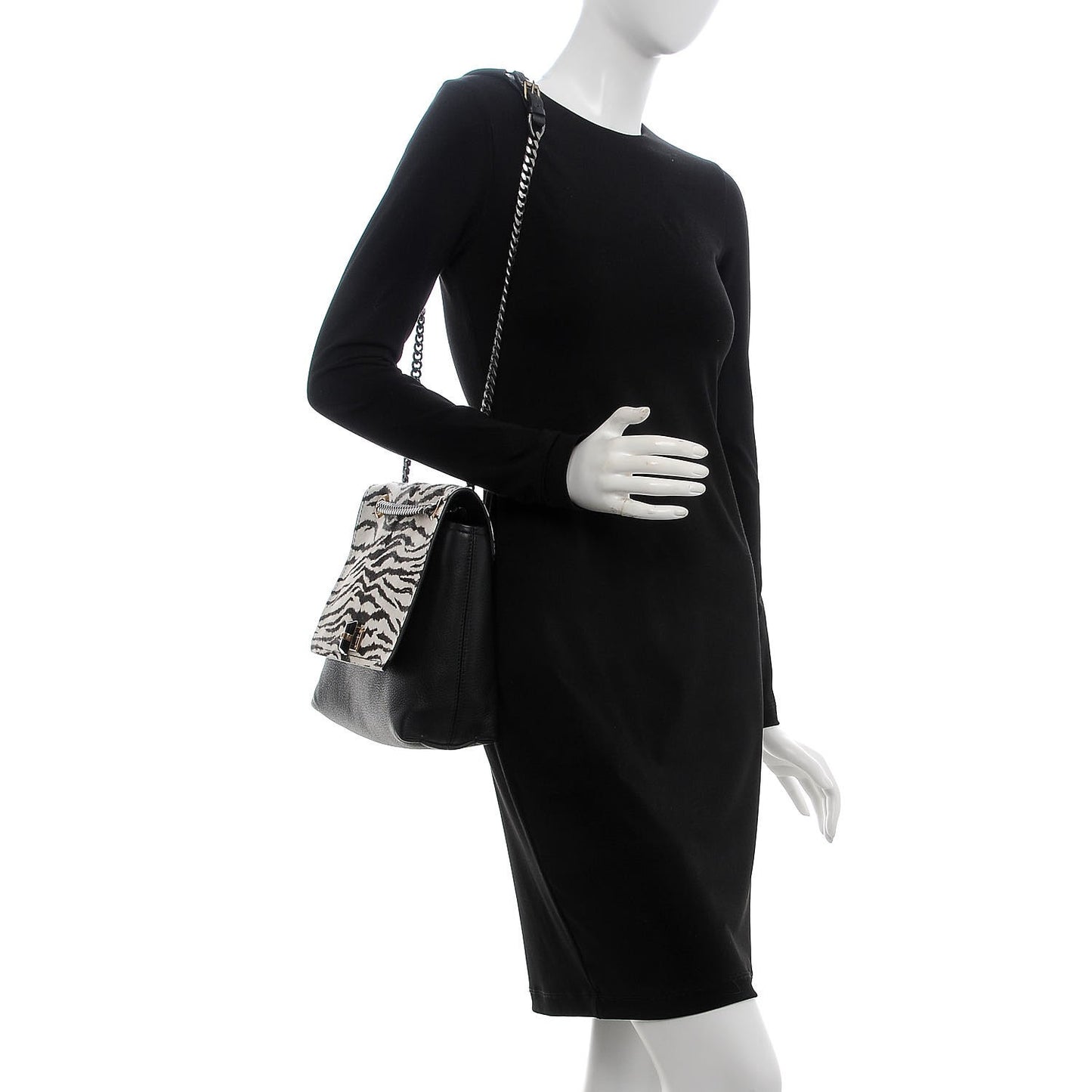 Pony Hair Calfskin Zebra Print Medium Happy Shoulder Bag Black White