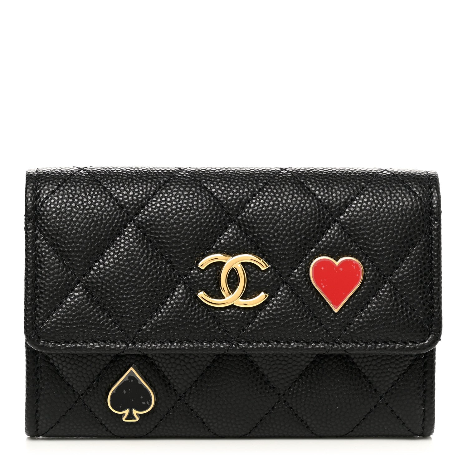 Chanel Caviar Quilted Enamel Coco Casino Flap Card Holder Wallet Black 1 of 9