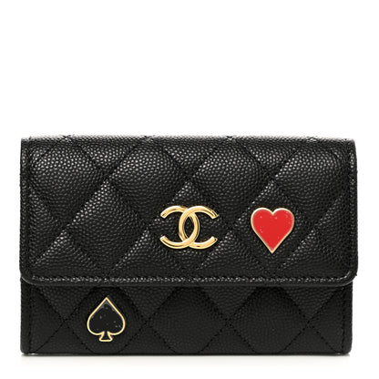Chanel Caviar Quilted Enamel Coco Casino Flap Card Holder Wallet Black 1 of 9