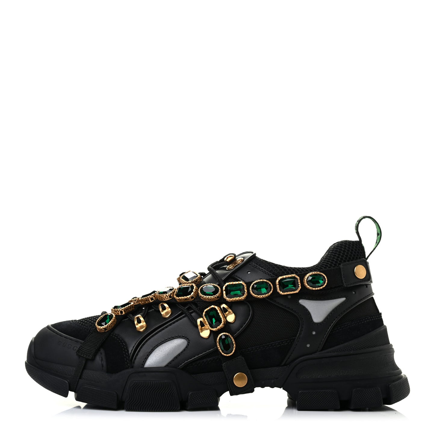 X SEGA Mesh Suede Calfskin Removable Crystals Mens Flashtrek Sneakers 12 Black Silver