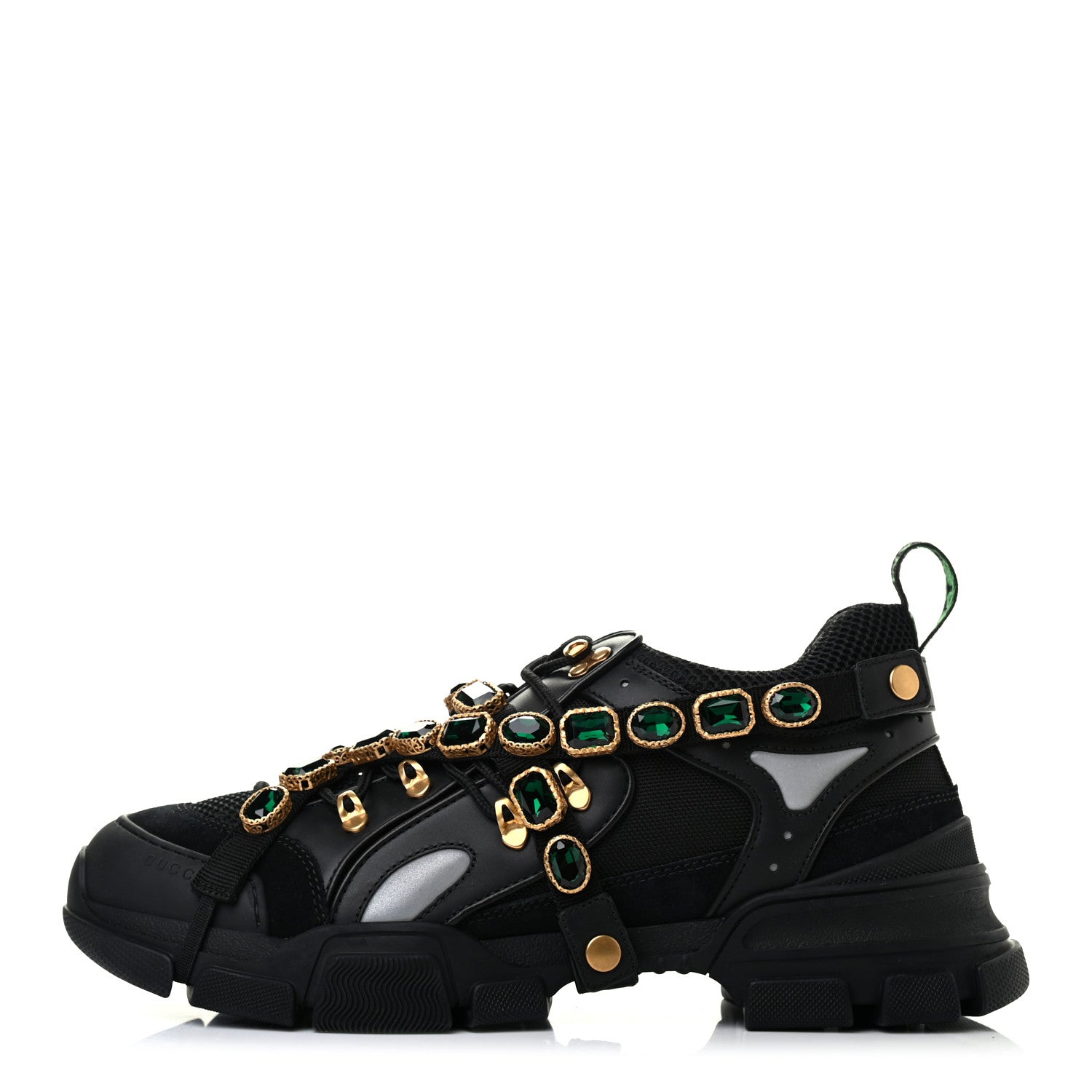 Gucci X SEGA Mesh Suede Calfskin Removable Crystals Mens Flashtrek Sneakers 12 Black Silver 1 of 11
