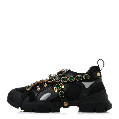 Gucci X SEGA Mesh Suede Calfskin Removable Crystals Mens Flashtrek Sneakers 12 Black Silver 1 of 11