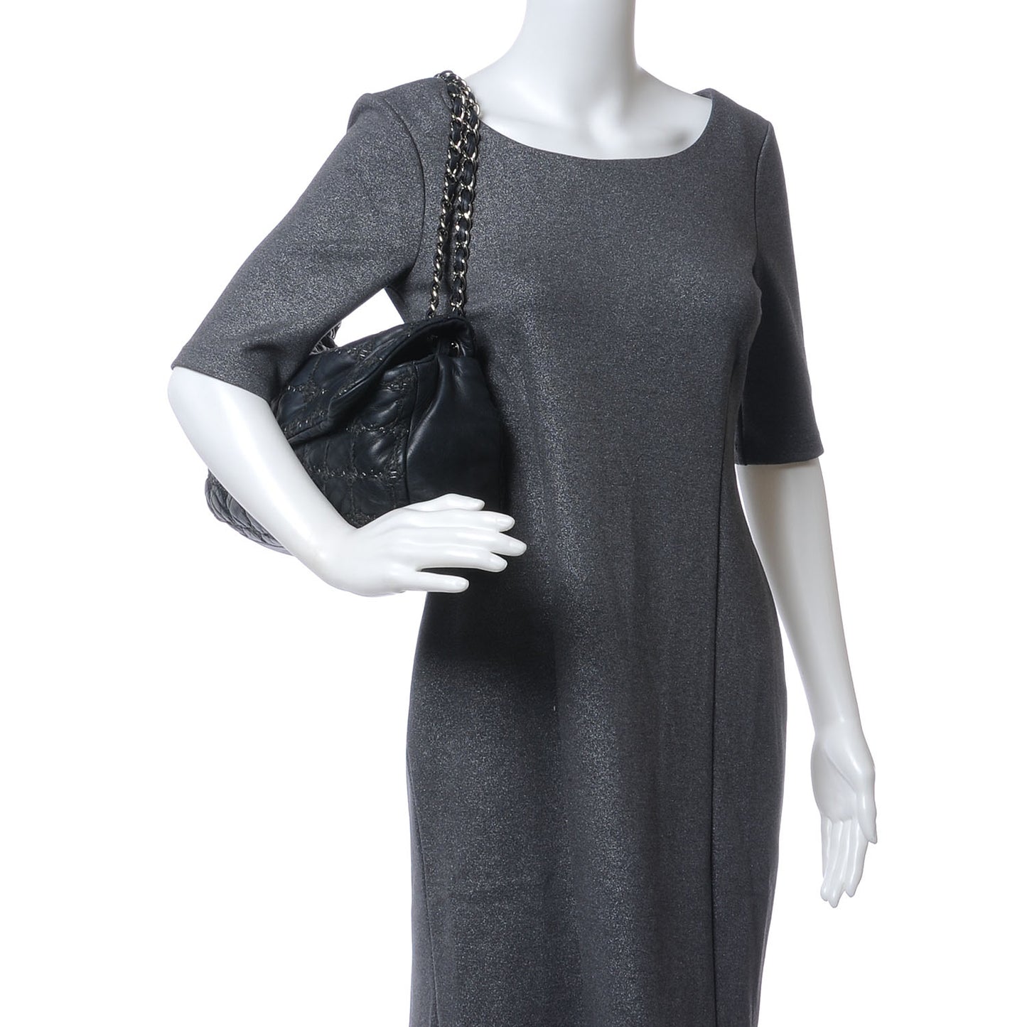 Lambskin Double Stitch Maxi Flap Navy