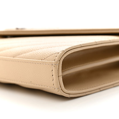 Saint Laurent Grain De Poudre Matelasse Chevron Monogram Chain Wallet Dark Beige 11 of 12