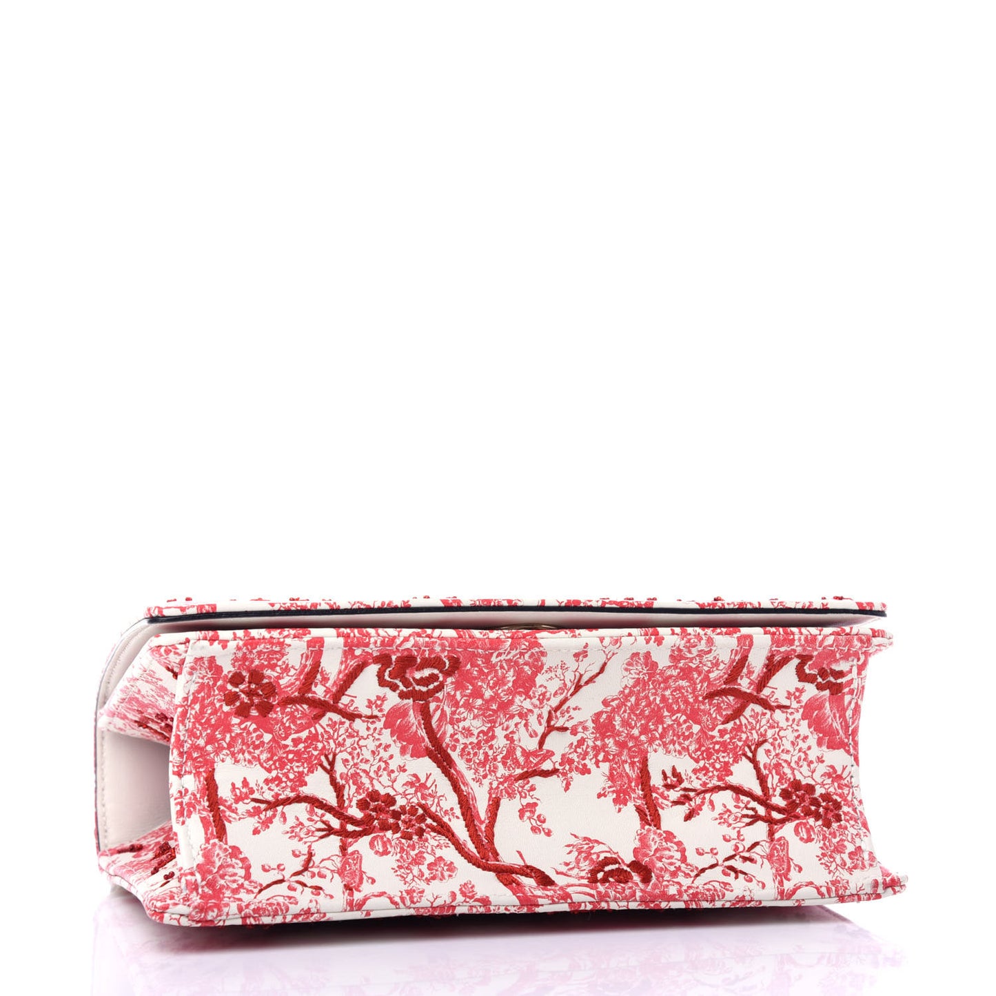 Embroidered Floral Toile de Jouy Medium Diorama Flap Bag Red