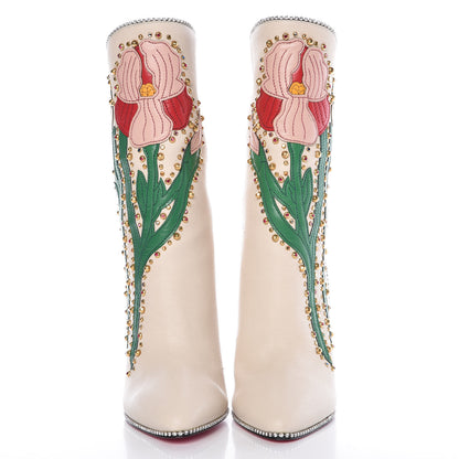 Gucci Calfskin Floral Crystal Embroidered Fosca Boots 36.5 Mystic White 2 of 11