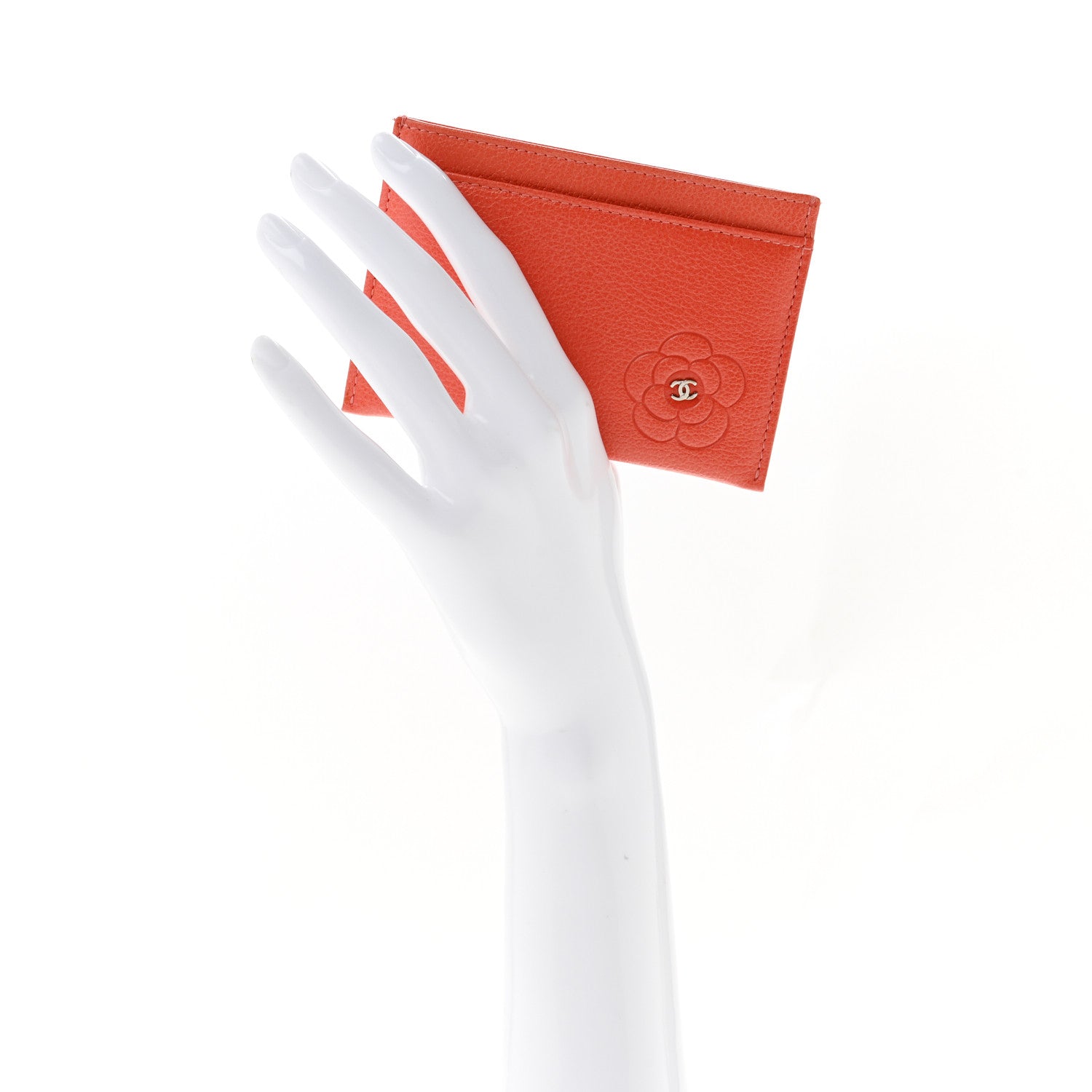 Chanel Goatskin Camellia Embossed Card Holder Coral 2 of 9