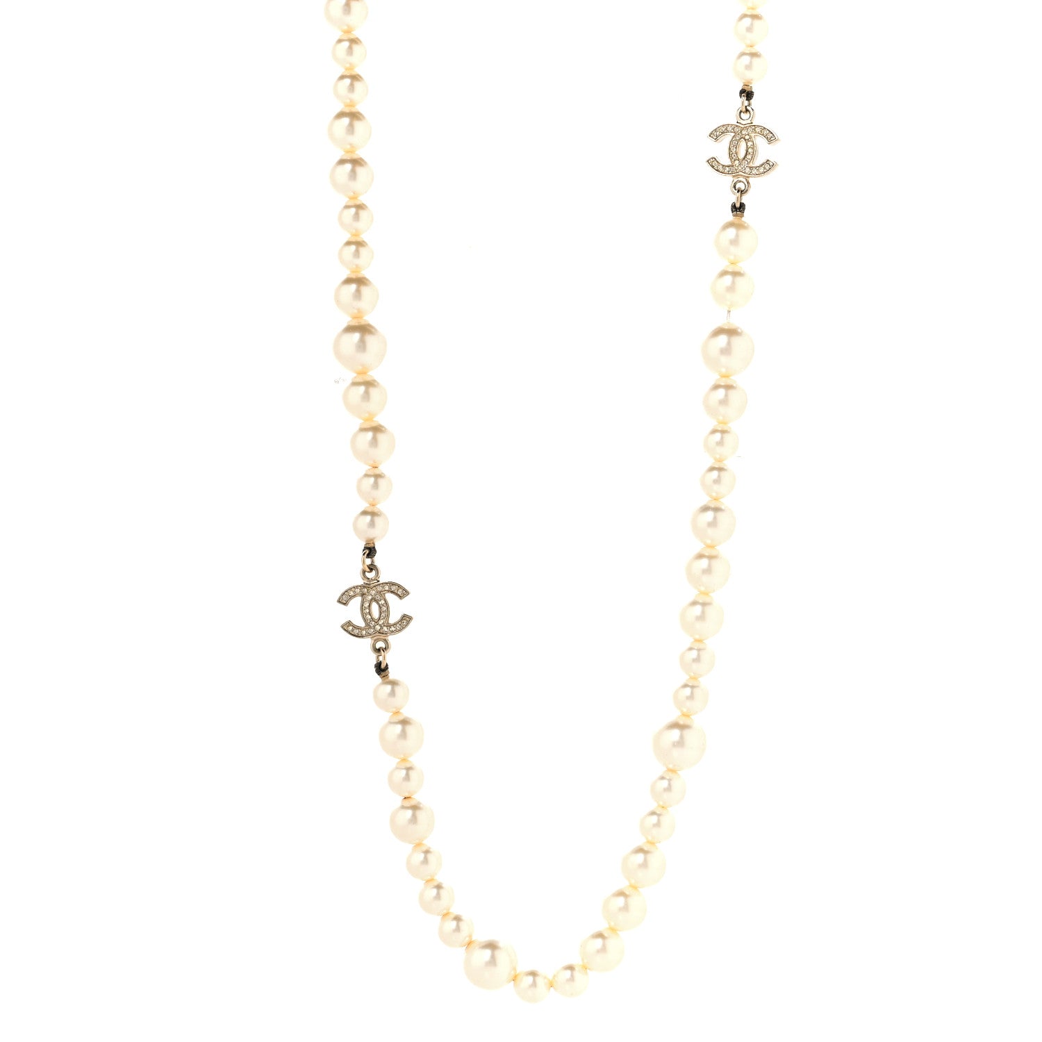 Chanel Crystal Pearl CC Long Necklace Gold 1 of 5
