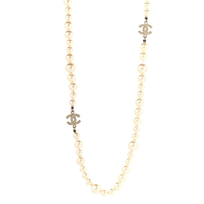 Chanel Crystal Pearl CC Long Necklace Gold 1 of 5