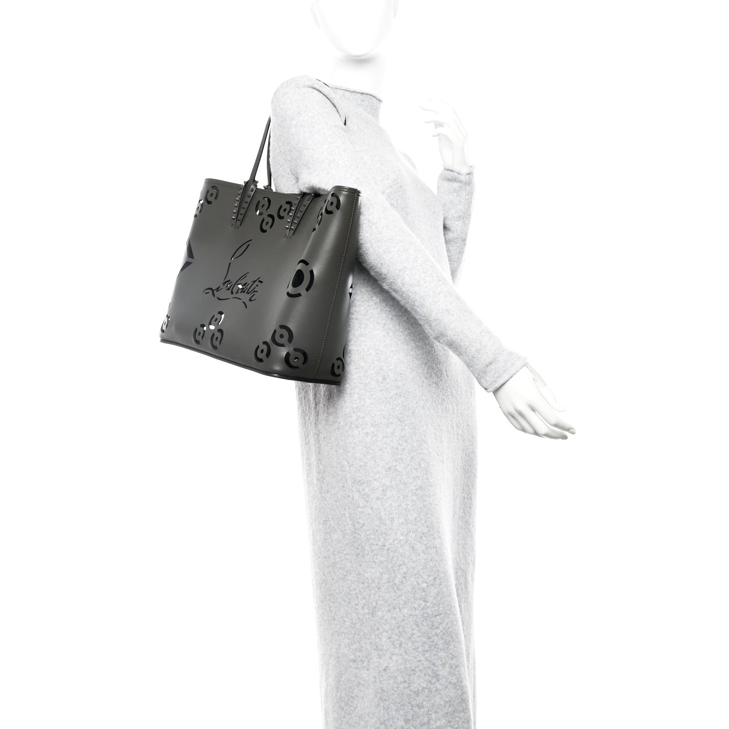 Christian Louboutin Calfskin Paris CL Logo Perforated Cabata Tote Rocket 2 of 13