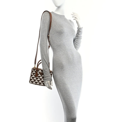 Prada Jacquard Saffiano Triangolo Symbole Embroidered Mini Galleria Double Zip Tote Tabacco Talco 2 of 10