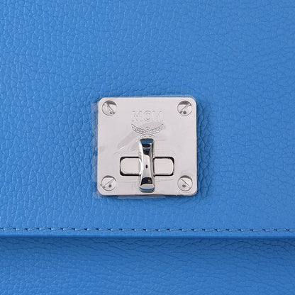 MCM Grained Calfskin Large Milla Convertible Backpack Tile Blue 9 of 10
