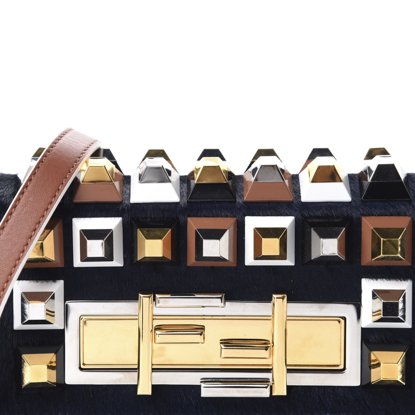 Vitello Dolce Calf Hair Studded Mini 3Baguette Shoulder Bag Caramello Iris