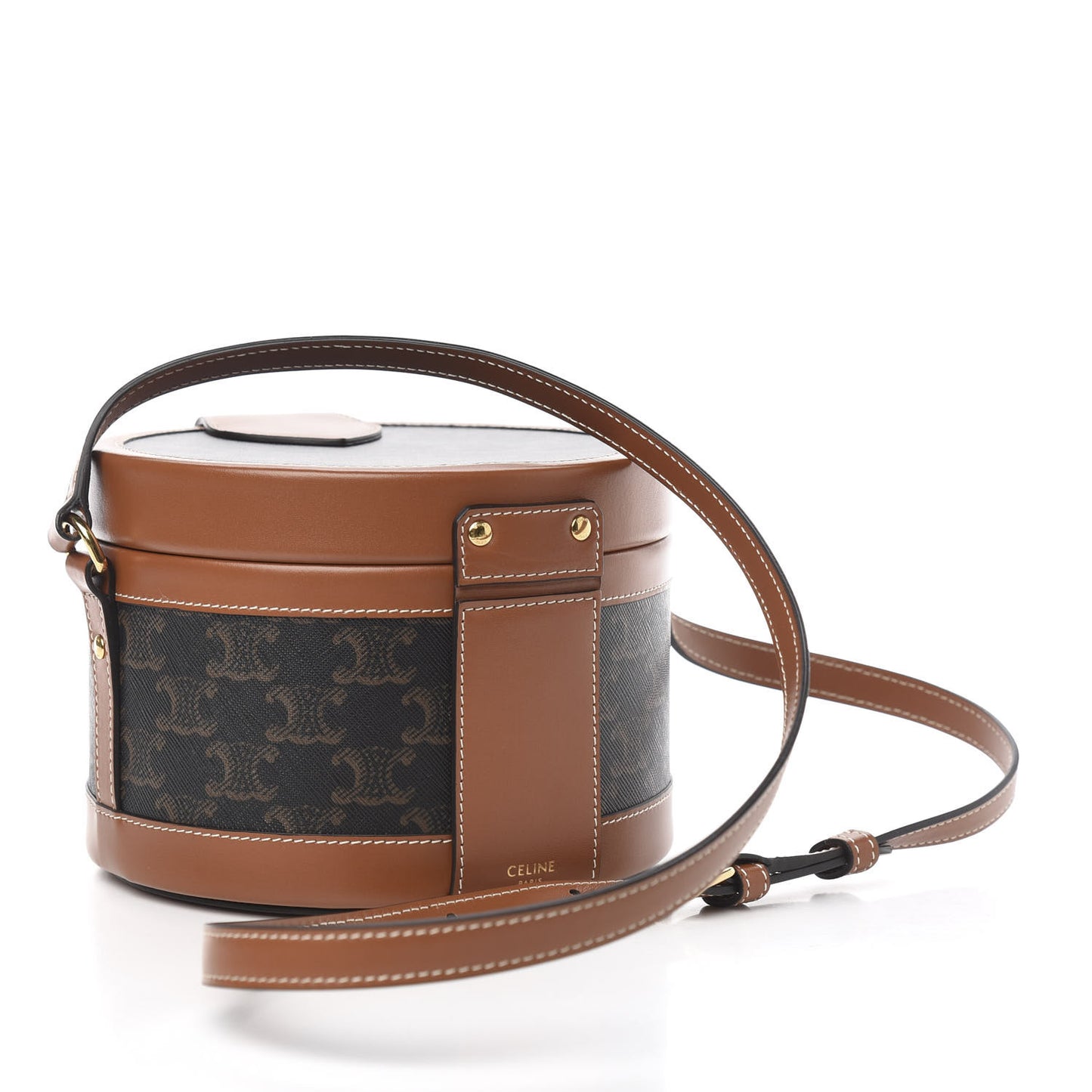 Calfskin Triomphe Canvas Medium Tambour Bag Tan