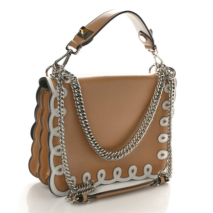 Fendi Vitello Liberty Dolce Scalloped Studded Scrollwork Kan I Shoulder Bag Cuoio White 2 of 8