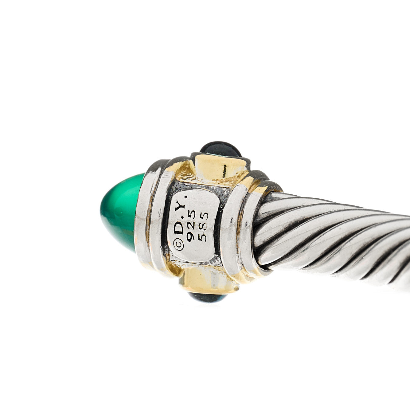 David Yurman Sterling Silver 14K Yellow Gold Green Onyx Chrome Diopside Blue Topaz 5mm Cable Renaissance Bracelet 3 of 4