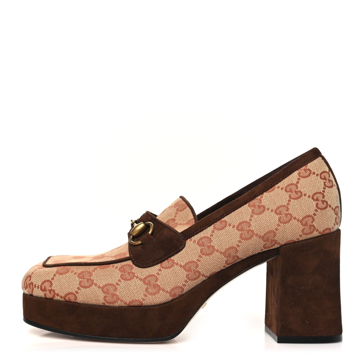 GG Monogram Suede Houdan Mid Heel Platform Loafers 40 Beige
