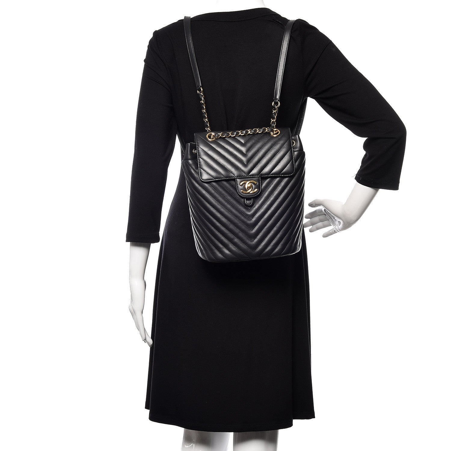 Chanel Calfskin Chevron Quilted Small Urban Spirit Backpack Black 2 of 11