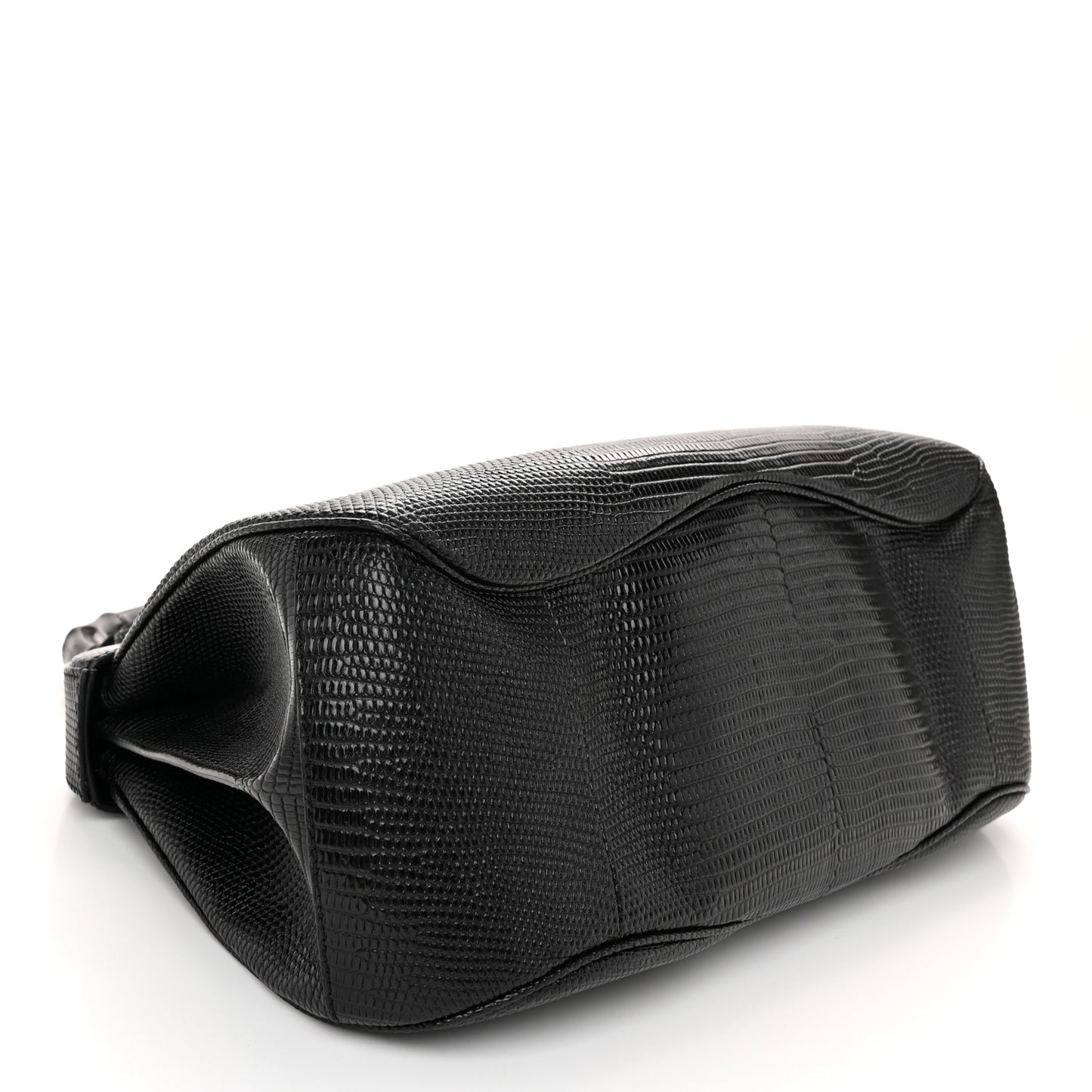 Lizard Bamboo Large Lady Lock Top Handle Bag Black