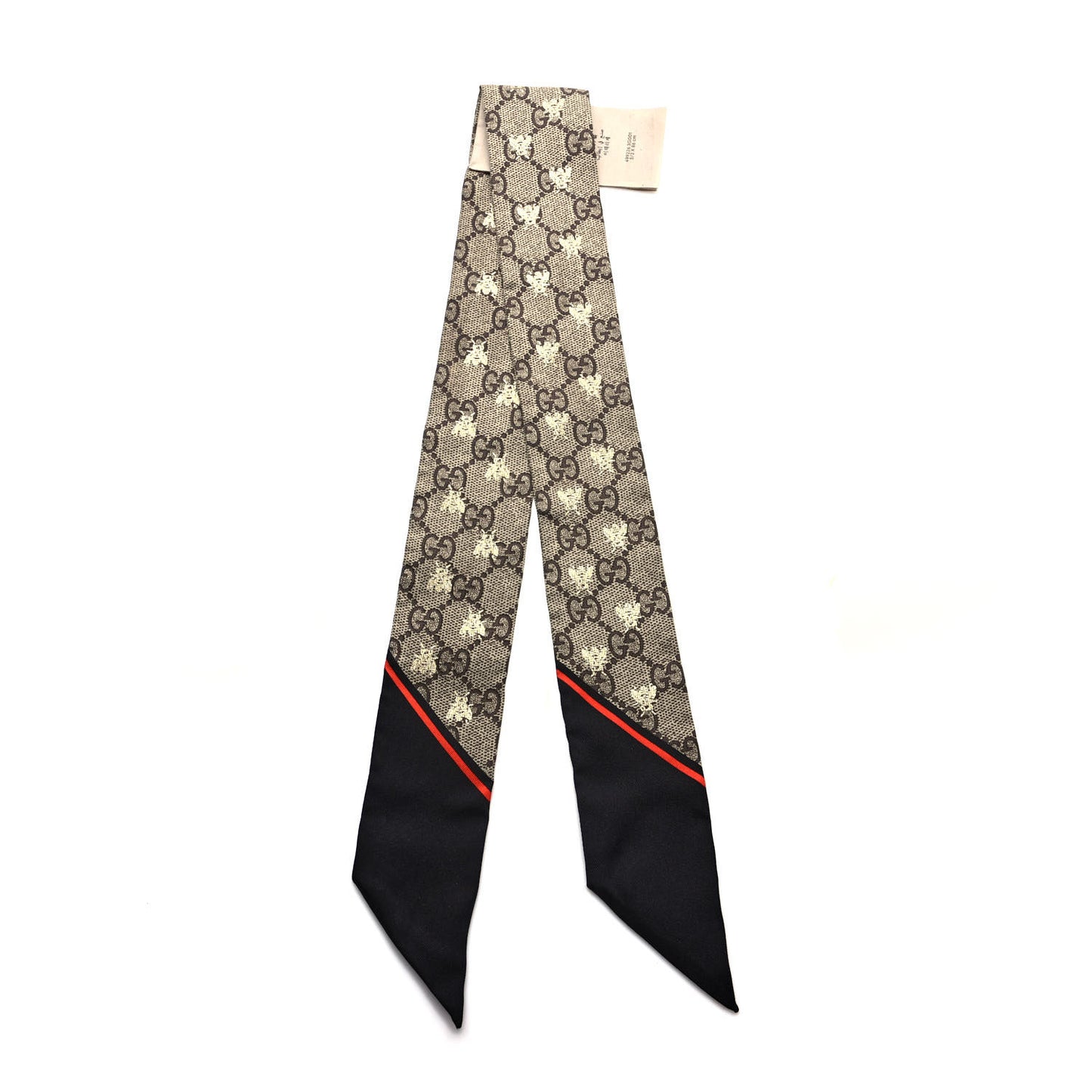 Silk Twill GG Monogram GG Bee Neck Bow Scarf Black Red