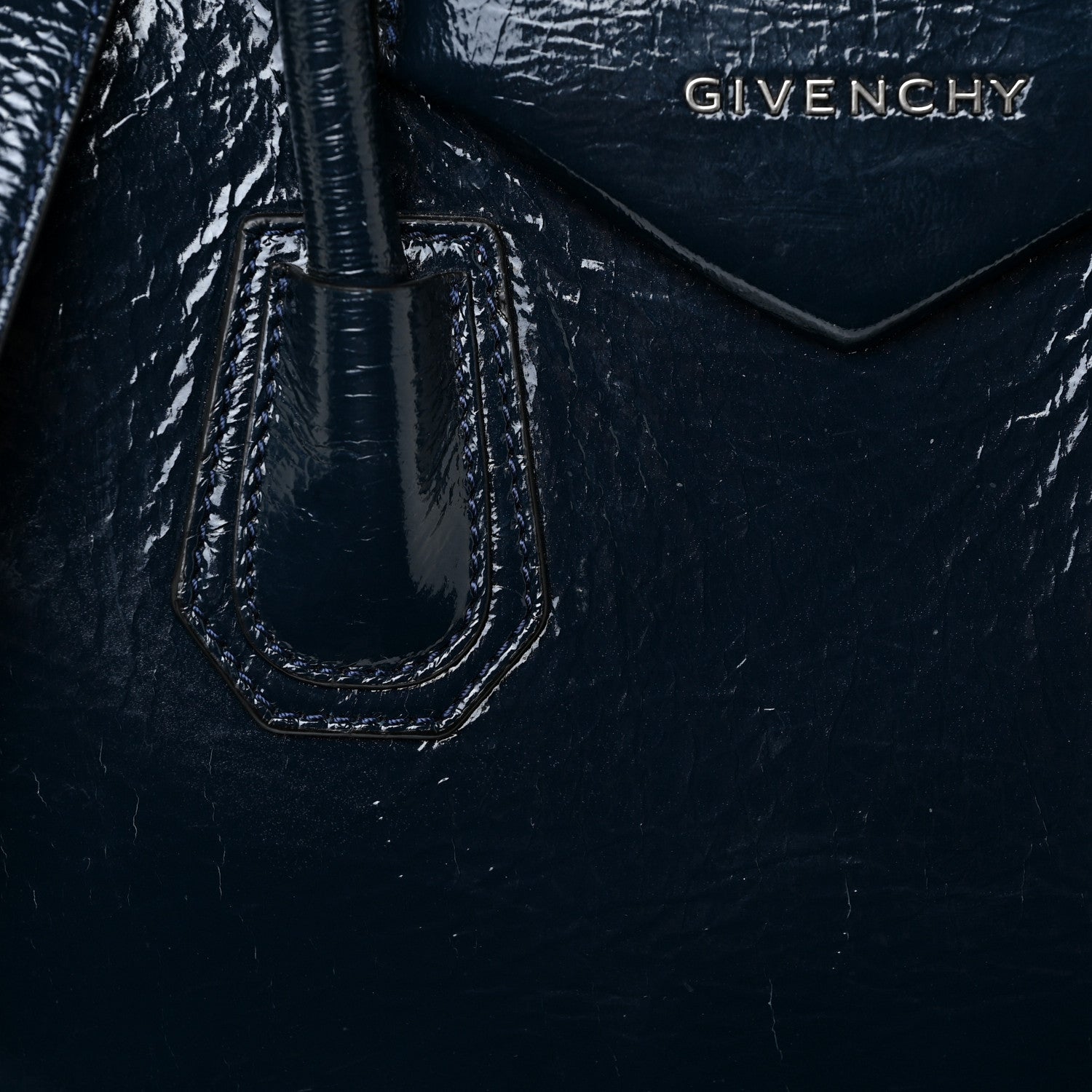 Givenchy Crinkled Patent Deerskin Small Antigona Deep Blue 6 of 19